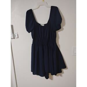 Pie In the Sky Mini Short Dress Blue 2x Puff Shorts Sleeve Pull On